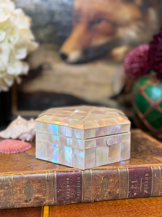 Mother-of-Pearl Box with Plum Silk Lining