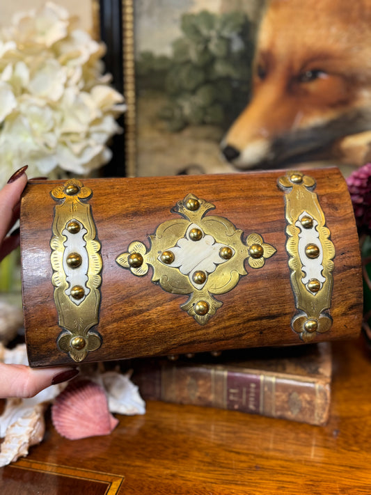 Antique 19th Century Dome-Top Box with Bone & Brass Fixtures
