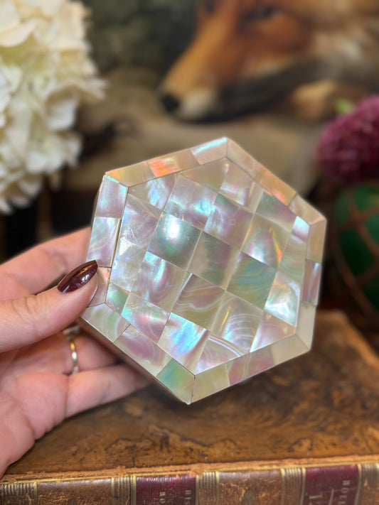 Mother-of-Pearl Box with Plum Silk Lining