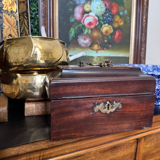 Reserved Pair of Hammered Brass Planters, Georgian Era Wooden English Tea Caddy