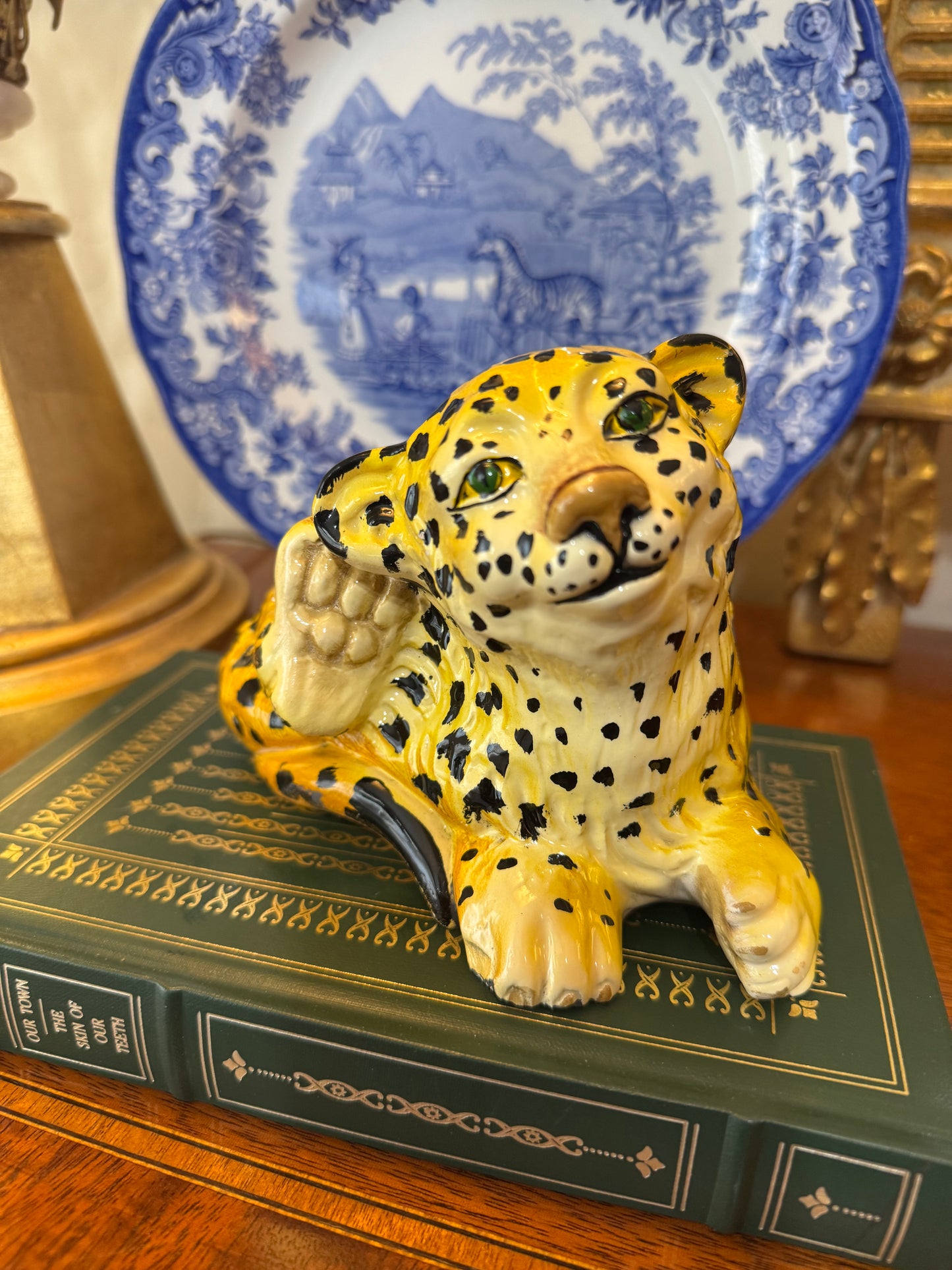 1960s Italian Hand Painted Terracotta Baby Leopard Figure