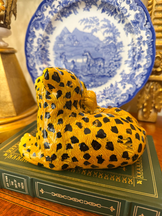 1960s Italian Hand Painted Terracotta Baby Leopard Figure