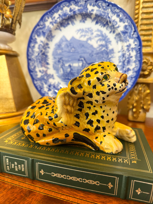 1960s Italian Hand Painted Terracotta Baby Leopard Figure