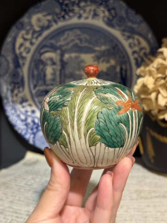 Antique Chinese Bok Choy Porcelain Mini Melon Jar