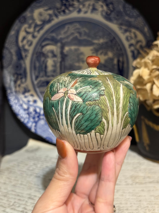 Antique Chinese Bok Choy Porcelain Mini Melon Jar