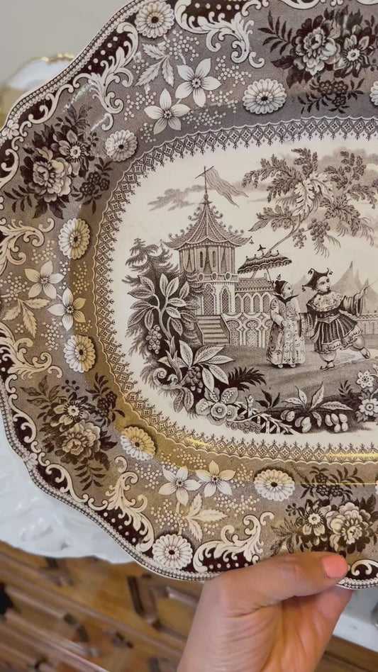 Gorgeous Early 19th c. English Ironstone Platter in “Chinese Pastime” Pattern